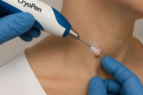 Person receiving Cryotherapy skin tag removal Wales