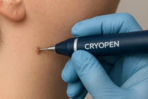Person receiving skin tag removal Wales