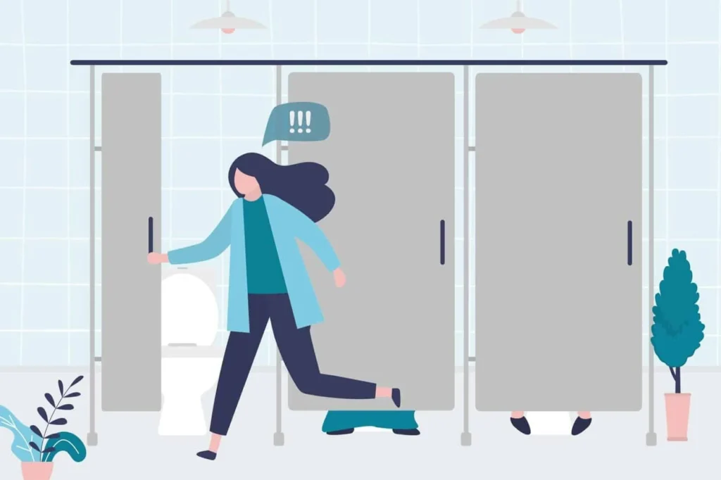 graphic of Urine incontinence Wales woman running to the toilet.